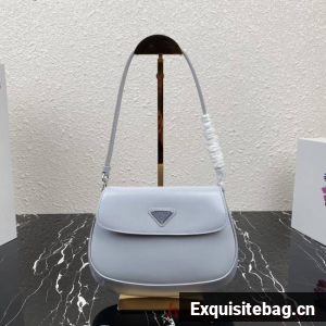 Prada Cleo brushed leather shoulder bag with flap 1BD311 light blue Prada Cleo brushed leather shoulder bag with flap 1BD311 light blue